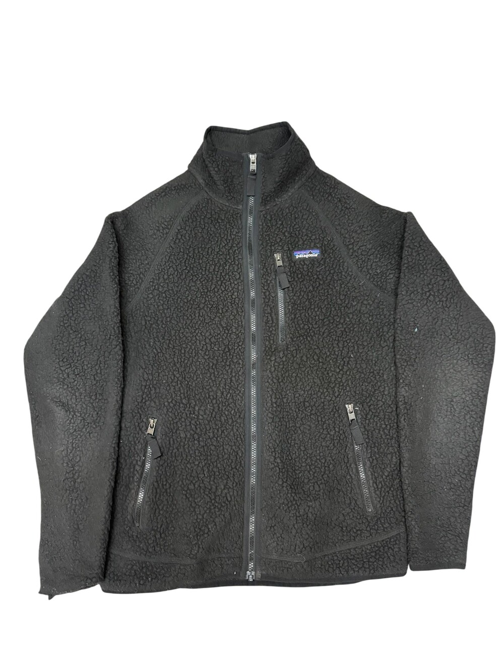 Patagonia Fleece Jacket Mens Medium Black High Pile Full Zip Pockets deep pile